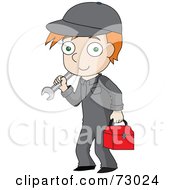 Poster, Art Print Of Red Haired David Boy Mechanic Carrying Tools