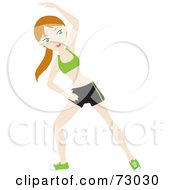 Royalty Free RF Clipart Illustration Of A Healthy Caucasian Woman Stretching While Working Out
