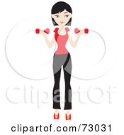 Healthy Young Black Haired Woman Lifting Weights