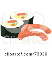 Poster, Art Print Of Raw Salmon By Sushi Rolls