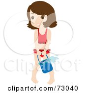Poster, Art Print Of Cute Little Girl Playing With A Bucket On A Beach