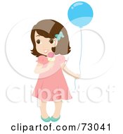 Poster, Art Print Of Cute Little Brunette Girl Holding A Balloon And Eating An Ice Cream Cone