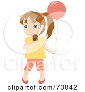 Poster, Art Print Of Cute Little Dirty Blond Girl Holding A Balloon And Eating An Ice Cream Cone