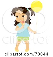 Royalty Free RF Clipart Illustration Of A Cute Little Girl Holding A Balloon And Eating An Ice Cream Cone