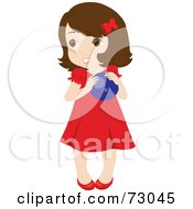 Royalty Free RF Clipart Illustration Of A Cute Little Girl In A Red Dress Holding A Blue Ball