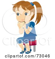 Royalty Free RF Clipart Illustration Of A Cute Little Girl Sitting And Eating A Sandwich