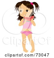 Royalty Free RF Clipart Illustration Of A Cute Little Girl In A Bathing Suit Eating Watermelon by Rosie Piter