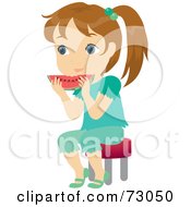 Poster, Art Print Of Cute Little Girl Sitting And Eating Watermelon