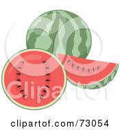 Royalty Free RF Clipart Illustration Of A Perfectly Round Watermelon With Juicy Slices by Rosie Piter