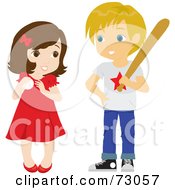 Poster, Art Print Of Cute Little Girl And Boy Playing Baseball