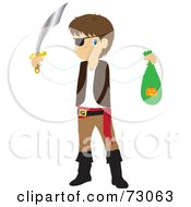 Poster, Art Print Of Little Boy In A Pirate Costume Holding His Halloween Candy Bag