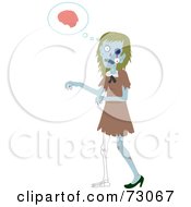 Poster, Art Print Of Creepy Female Zombie Walking And Thinking Of Brains