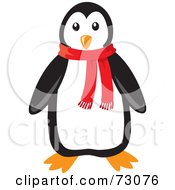 Poster, Art Print Of Cute Black And White Penguin Wearing A Red Winter Scarf