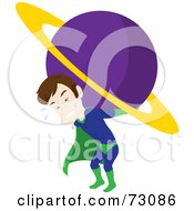 Straining And Sweating Male Super Hero Carrying A Planet