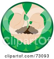 Poster, Art Print Of Pair Of Nurturing Hands Holding A Small Plant In A Green Circle