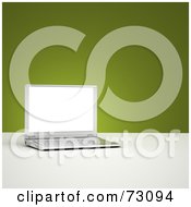 Poster, Art Print Of 3d Silver Laptop Computer With A Blank Screen Over Green - Version 2