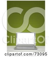 3d Silver Laptop Computer With A Blank Screen Over Green - Version 1