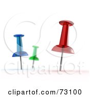 Royalty Free RF Clipart Illustration Of Three Colorful 3d Map Pins In White by stockillustrations