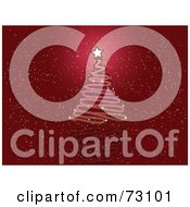 Royalty Free RF Clipart Illustration Of A Glowing Star On Top Of A Scribble Christmas Tree On A Snowy Red Background