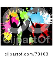 Poster, Art Print Of Black Silhouettes Of Dancers Over Colorful Grungy Splatters