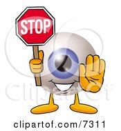 Eyeball Mascot Cartoon Character Holding A Stop Sign