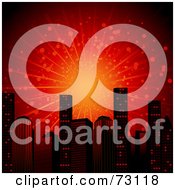 Royalty Free RF Clipart Illustration Of A Red Explosion Over City Skyscrapers