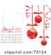 Royalty Free RF Clipart Illustration Of Suspended Red Baubles Hanging Over White With Sample Text For Visual Purposes
