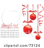 Poster, Art Print Of Suspended Red Baubles Hanging Over White With Sample Text For Visual Purposes