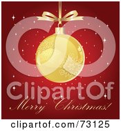 Royalty Free RF Clipart Illustration Of A Golden Snowflake Christmas Bauble Over A Red Merry Christmas Greeting Background by Pushkin