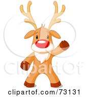 Poster, Art Print Of Cute Rudolph The Red Nosed Reindeer Standing And Waving