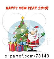 Poster, Art Print Of Happy New Year 2010 Greeting With Santa Drinking Bubbly By A Christmas Tree