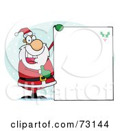 Poster, Art Print Of Jolly Christmas Santa Holding Up A Blank Sign In The Snow