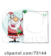 Royalty Free RF Clipart Illustration Of A Jolly Christmas Santa Holding Up A Blank Sign In The Snow