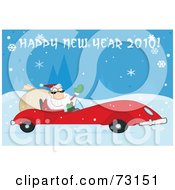 Poster, Art Print Of Happy New Year 2010 Greeting With Santa Driving His Red Sports Car In The Snow