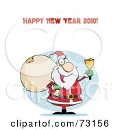 Poster, Art Print Of Happy New Year 2010 Greeting With Santa Ringing A Bell And Carrying A Sack