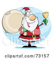 Poster, Art Print Of Jolly Christmas Santa Ringing A Bell And Carrying His Toy Sack