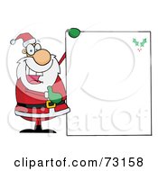 Royalty Free RF Clipart Illustration Of A Jolly Christmas Santa Presenting A Blank Sign With A Holly Corner