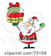 Poster, Art Print Of Jolly Christmas Santa Holding Up A Stack Of Gifts