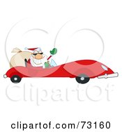 Poster, Art Print Of Jolly Christmas Santa Waving And Driving His Red Sports Car