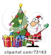 Poster, Art Print Of Jolly Christmas Santa Drinking Champagne And Standing By A Tree