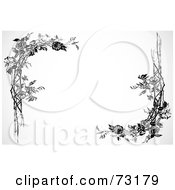 Poster, Art Print Of Black And White Rose Branch Corner Elements