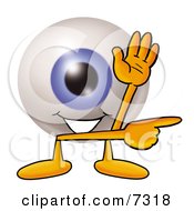 Eyeball Mascot Cartoon Character Waving And Pointing