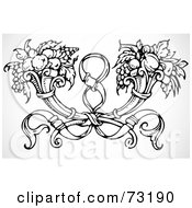 Royalty Free RF Clipart Illustration Of A Black And White Dual Horn Of Plenty And Ribbon Element by BestVector