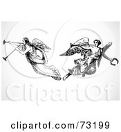 Royalty Free RF Clipart Illustration Of A Digital Collage Of Two Black And White Angels Playing Horns