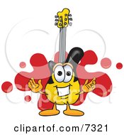 Guitar Mascot Cartoon Character Logo With A Red Paint Splatter