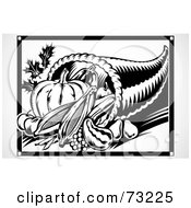 Royalty Free RF Clipart Illustration Of A Black And White Cornucopia Full Of Fresh Foods
