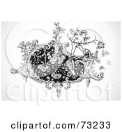 Poster, Art Print Of Black And White Cupid On A Floral Design Element