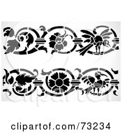 Poster, Art Print Of Digital Collage Of Black And White Floral Border Design Elements - Version 5