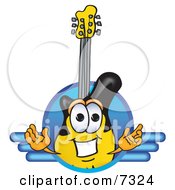 Poster, Art Print Of Clipart Picture Of A Guitar Mascot Cartoon Character Logo With A Circle And Lines