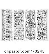 Royalty Free RF Clip Art Illustration Of A Digital Collage Of Black And White Floral Border Design Elements Version 4